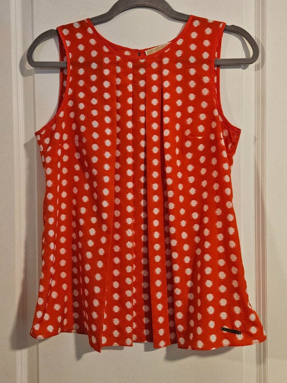 Michael Michael Kors Coral-Red Polka Dot Sleeveless Pleated Blouse Top XS